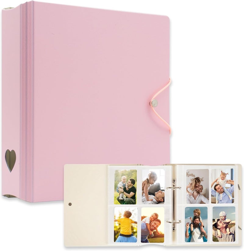 Ablus A5 Kpop Photocard Binder, 2 Ring Binder Photo Album for Fujifilm Instax Mini Camera Polaroid Printer Photo Film, 2x3 inch Kpop Photocard Holder Book with 25 Pages 4 Pocket (Pink) - Image 1